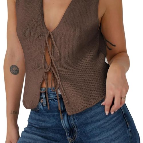 Tie Front Crochet Knit Vest