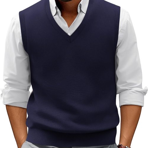 V Neck Ribbed Hem Pullover Sweater Vest