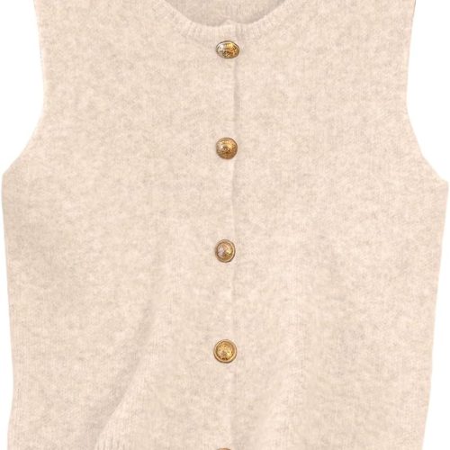 Button Up Round Neck Knit Sweater Vest