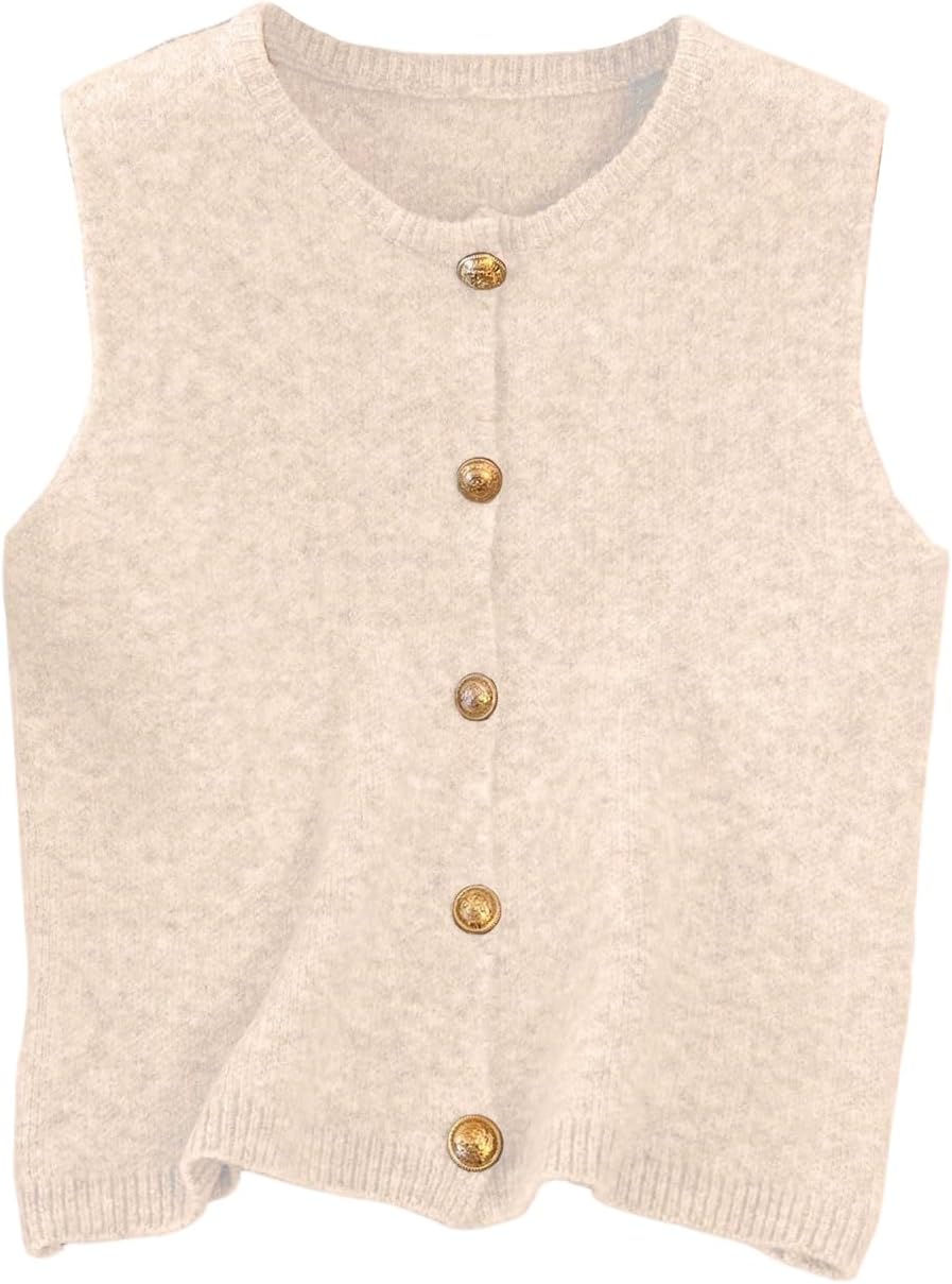 Button Up Round Neck Knit Sweater Vest