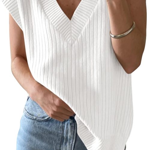 Deep V Neck Ribbed Knit Sweater Vest