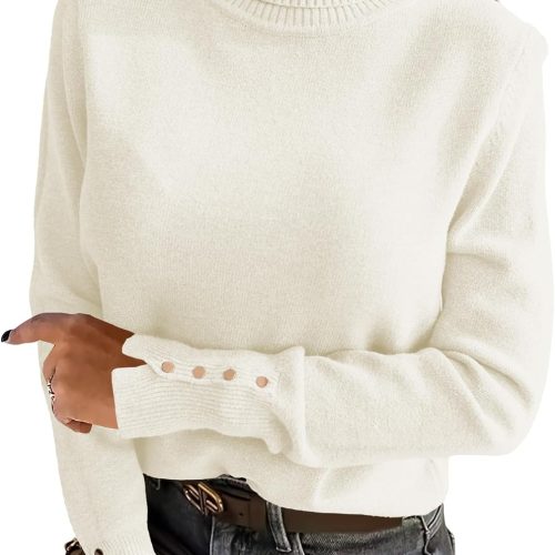 Ribbed Trim Turtleneck Pullover