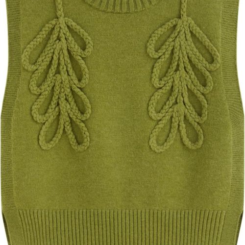 Leaf Jacquard Round Neck Sweater Vest