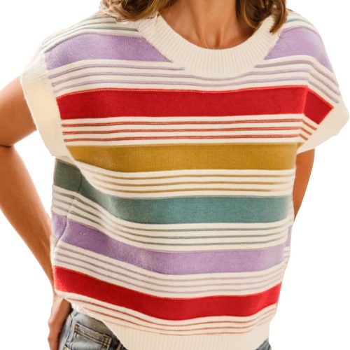 Cap Sleeve Striped Knit Tank Top