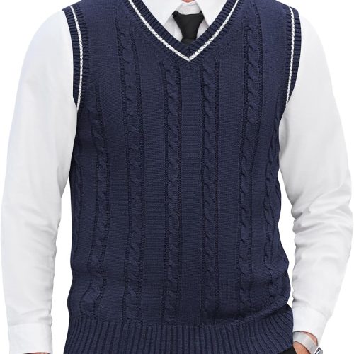 Men's V Neck Twist Pattern Sweater Vest