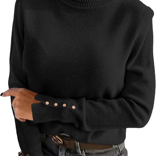 Turtleneck Pullover with Button Cuffs