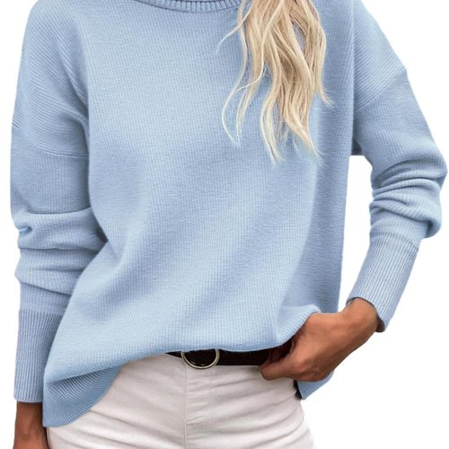 Drop Shoulder Turtleneck Knit Sweater