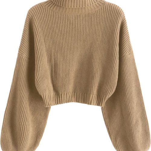 Mock Neck Lantern Sleeve Crop Sweater