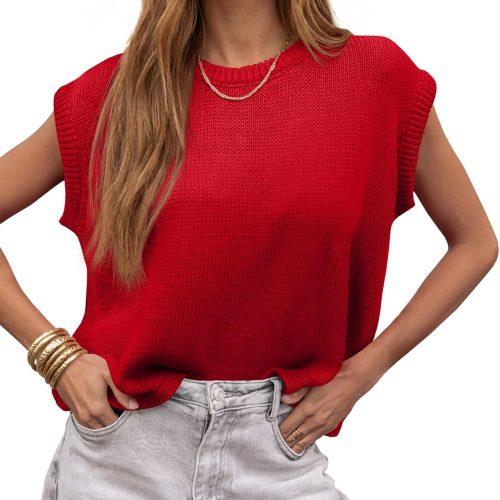 Cap Sleeve Crew Neck Knit Tank Top