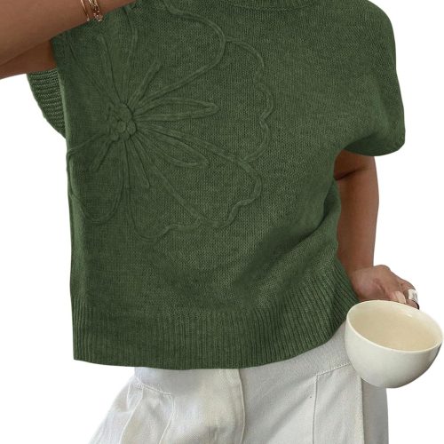 Crewneck 3D Flower Knit Sweater Vest