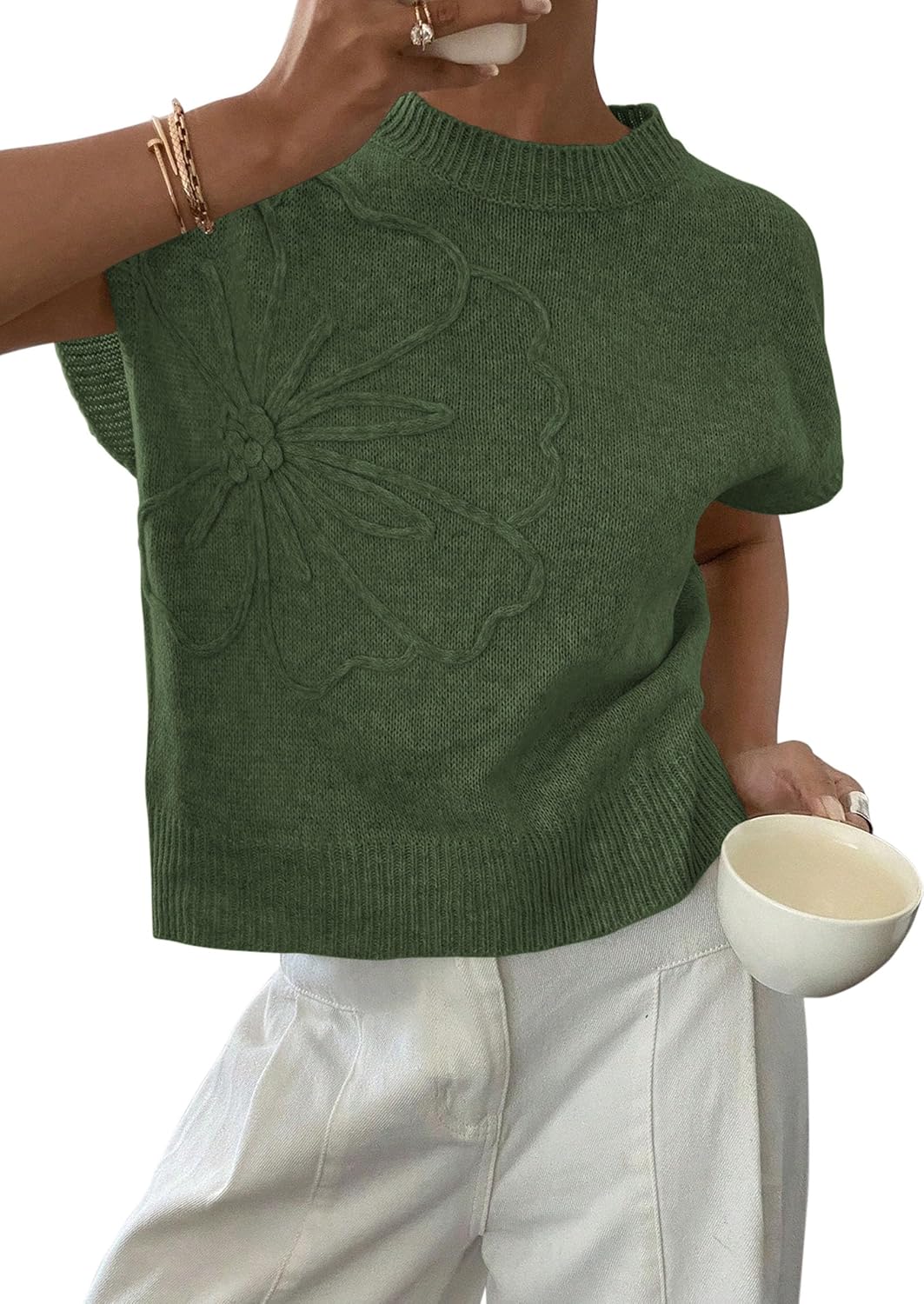 Crewneck 3D Flower Knit Sweater Vest