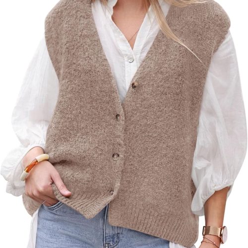 V Neck Button Down Sweater Vest