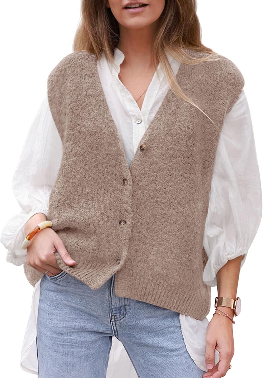 V Neck Button Down Sweater Vest
