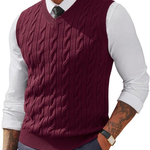 Men's Cable Twist V Neck Sweater Vest