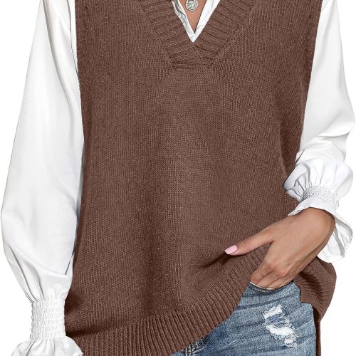 V Neck High Low Hem Sweater Vest