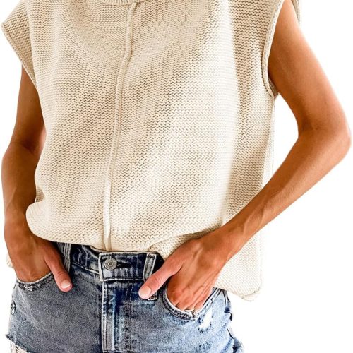 Cap Sleeve Crew Neck Knit Tank Top
