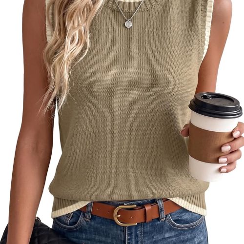 Crew Neck Color Block Sweater Vest