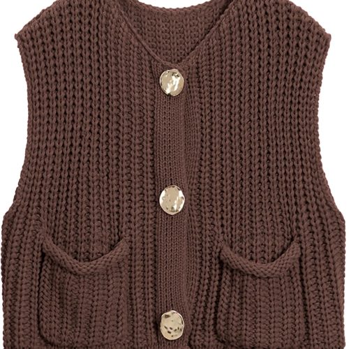 Button Front Crochet Knit Vest