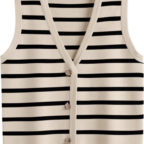 Striped Button Up Open Back Sweater Vest