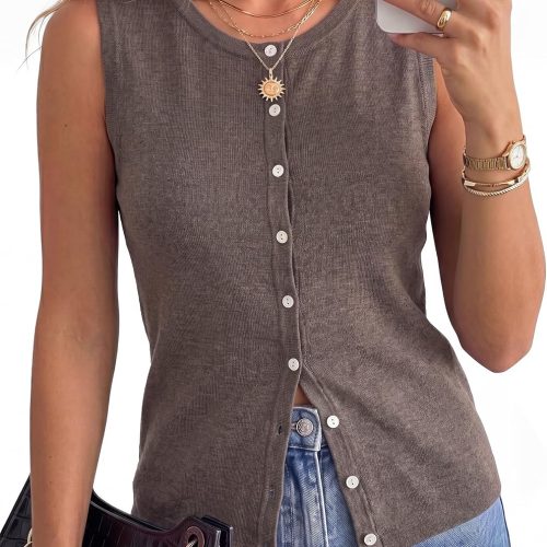 Crewneck Button Front Sweater Vest